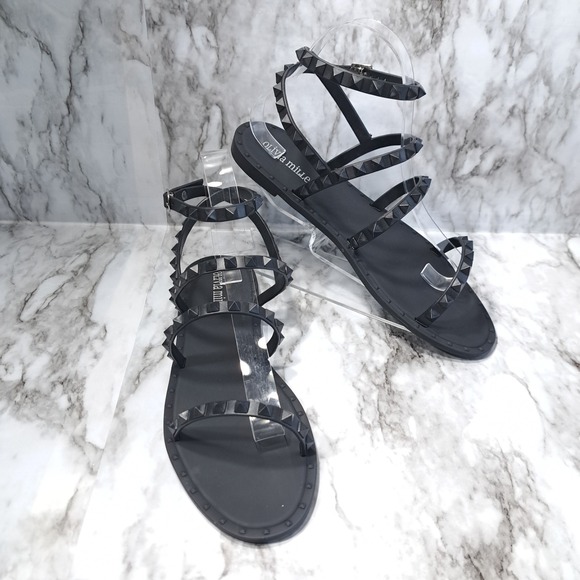 Olivia Miller Shoes - Olivia Miller Black Studded Strappy Jelly Women's Slides Buckle Size 9
